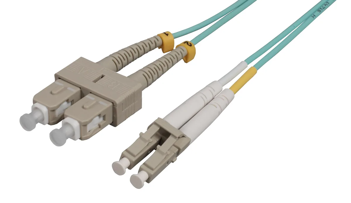 Intellinet Network Solutions Intellinet Network Solutions OM3 Multimode Duplex LC to SC 8 m Aqua Blue Fiber Optic Patch Cable — product photo