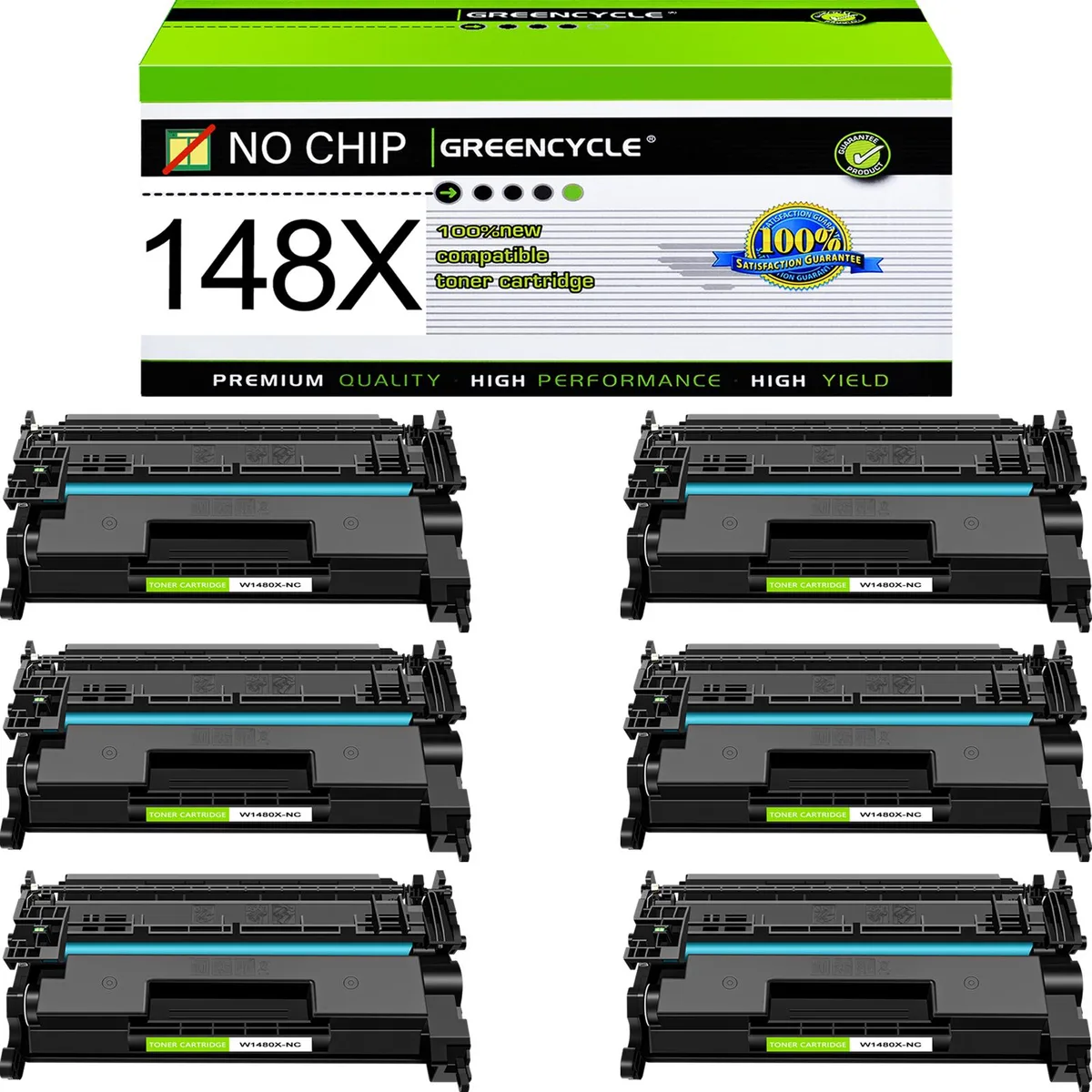 GREENCYCLE GREENCYCLE W1480X-NC 148X No Chip Black Toner Cartridge 6 Pack 9500 Pages — product photo