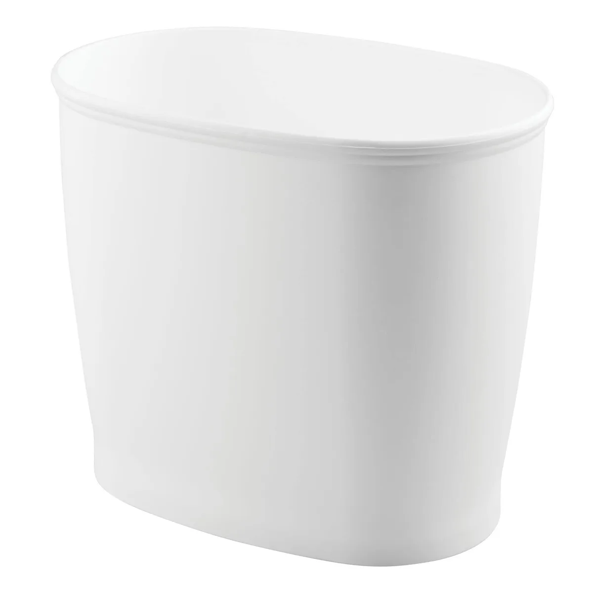 Slim white plastic oval bin with open top, pack of twelve