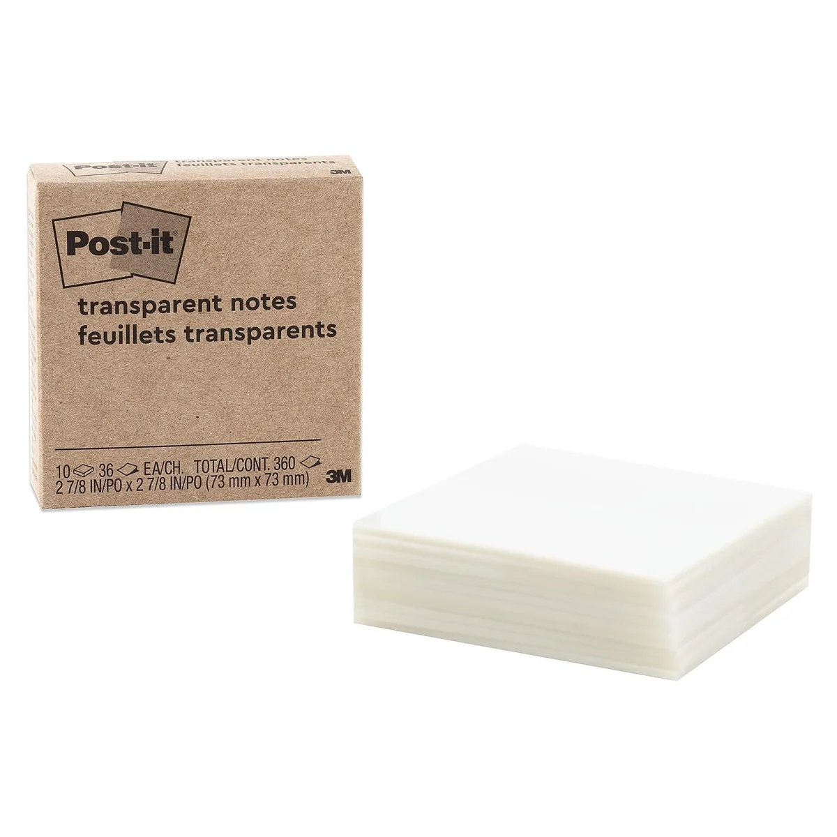 Pack of ten square transparent sticky note pads 2.8 inches each