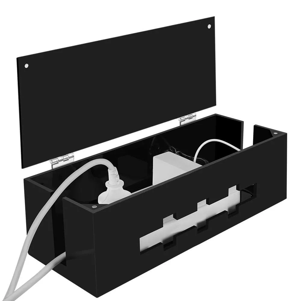 Bochino Compact Cable Management Box 12.6 x 4.72 x .1 in Black Acrylic — product photo