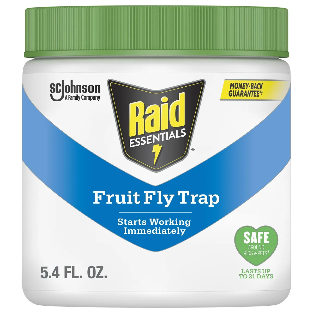 White cylindrical fruit fly trap, 5.4 oz, lasts 21 days