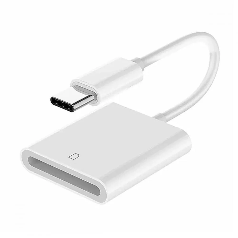 Small rectangular USB-C to SD card reader, matte finish