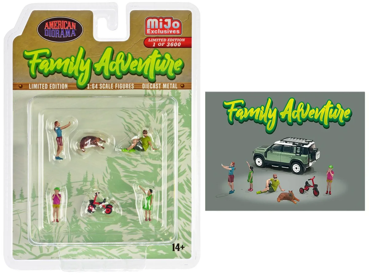American Diorama American Diorama "Family Adventure" 6 Piece Diecast Figure Set Limited Edition 3600 Worldwide 1/64 Scale — product photo