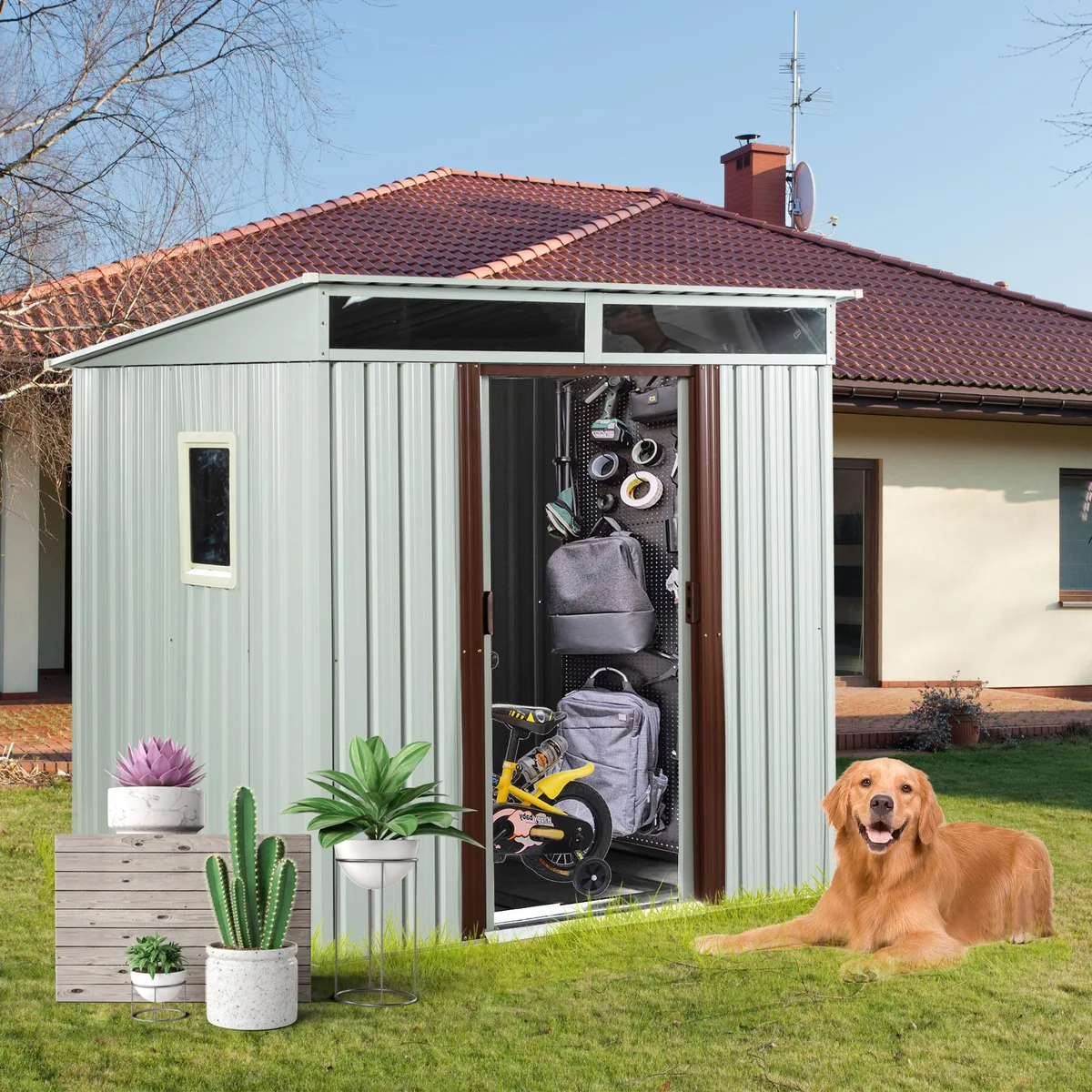 tuphen tuphen 6ft x 5ft Metal Trellis White with Window and Foundation — product photo