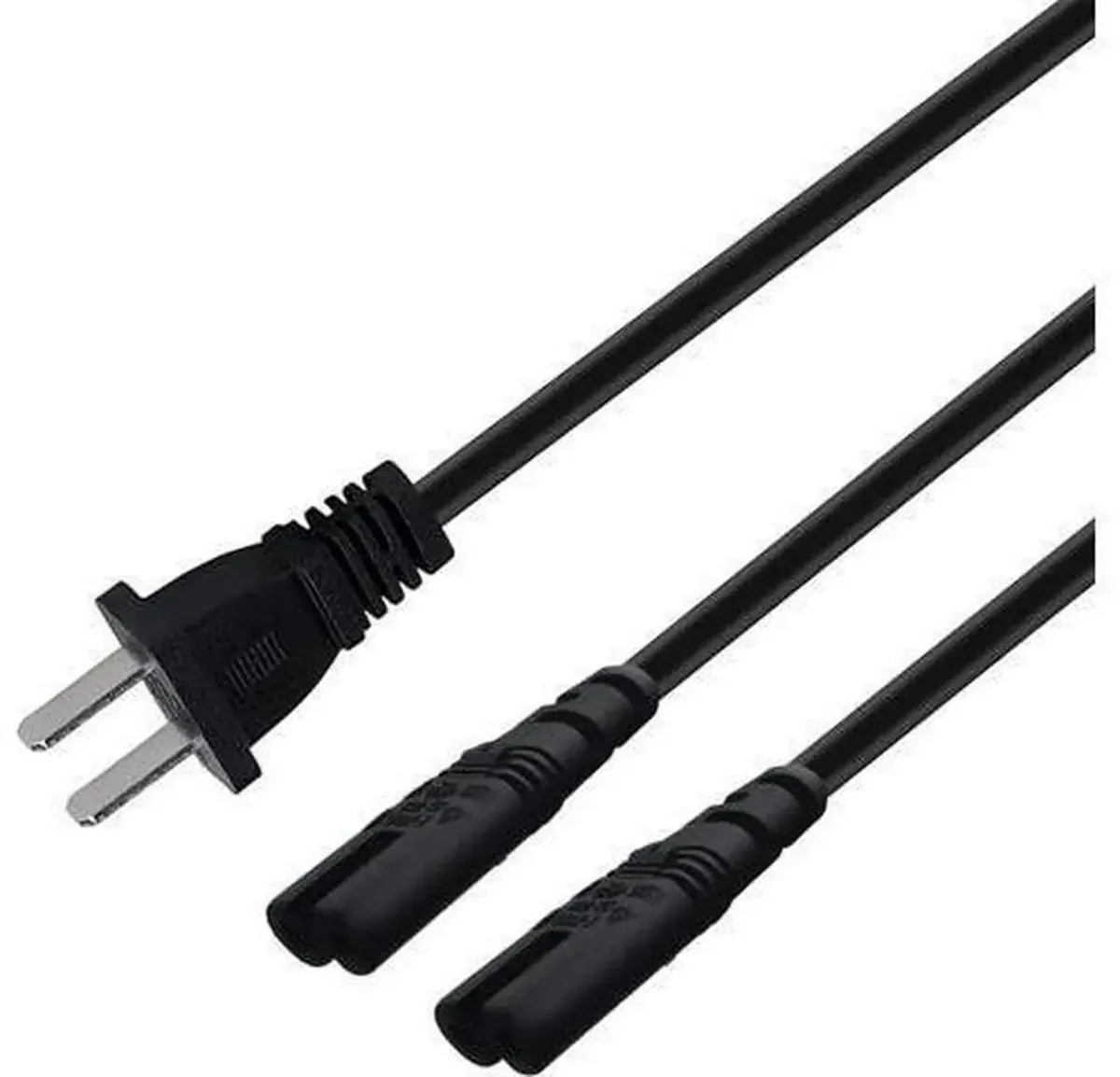 SMUGDESK SMUGDESK 6FT Non-Polarized 2 Prong AC Power Cord NIS 1-15P to Dual C8 180 Degree Angle — product photo
