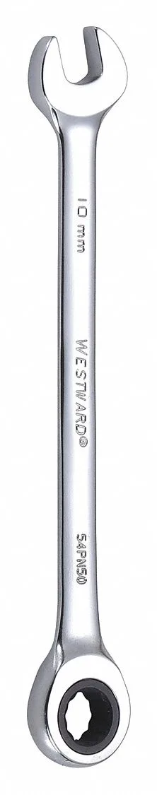 Westward 10 mm ratcheting combination wrench, alloy steel, satin finish