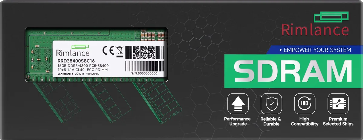 RIMLANCE RIMLANCE RRD38400S8C16 16GB DDR5 4800 CL40 1Rx8 1.1V 288-Pin ECC Registered RDIMM Server Memory — product photo