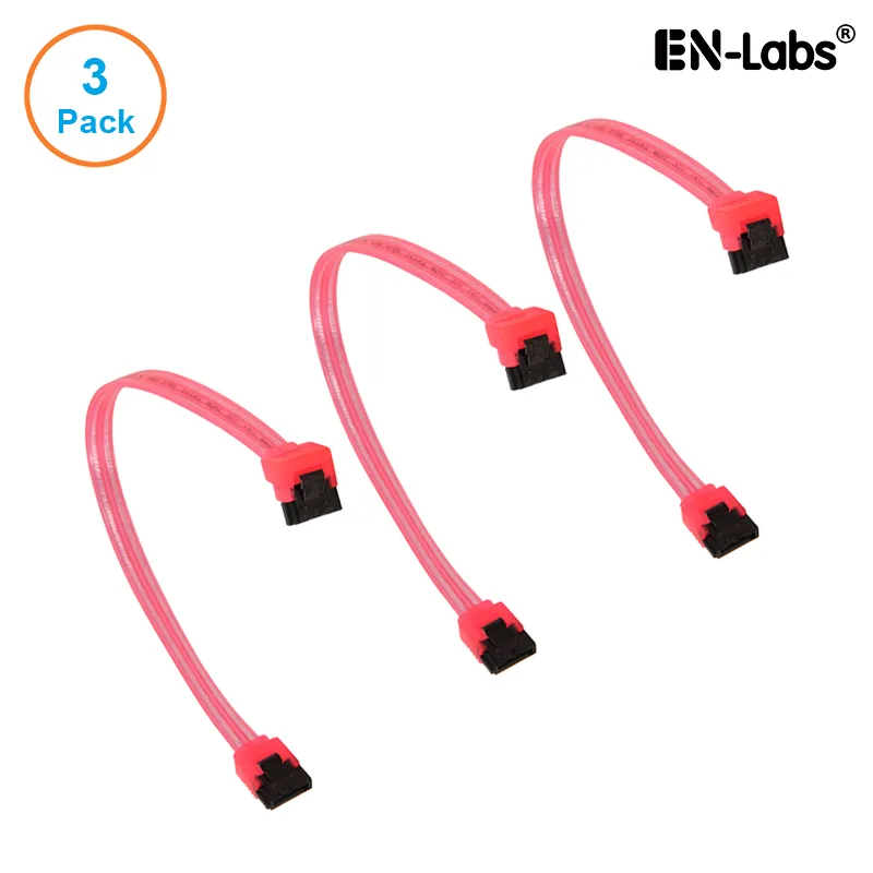 EN-Labs EN-Labs 3PKSATAIII10RDA 3 Pack SATA 3.0 6Gbps Straight to 90 Degree Right-Angle SATA Cable UV Red 10 inch — product photo