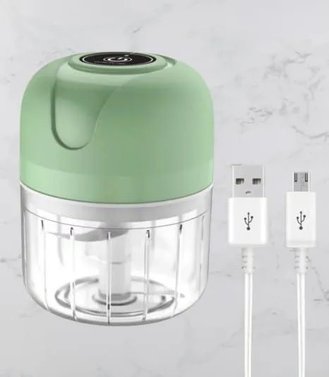 White mini food processor, 250 ml bowl, cordless USB rechargeable, one-touch button