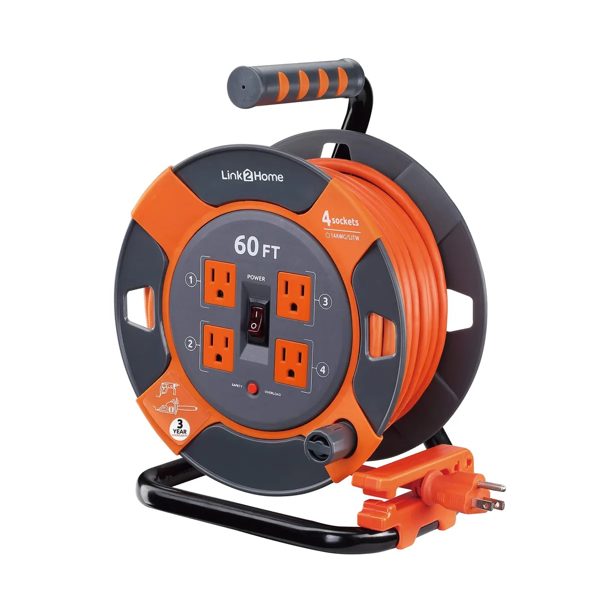  Link2Home EM-EL-600E 60 ft 14 AWG 4-outlet power extension cord — product photo