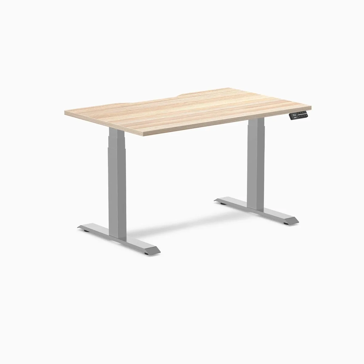 Desky Desky Dual Scalloped Laminate Sit Stand Desk Classic Oak Grey 47.2 x 29.5 in — product photo