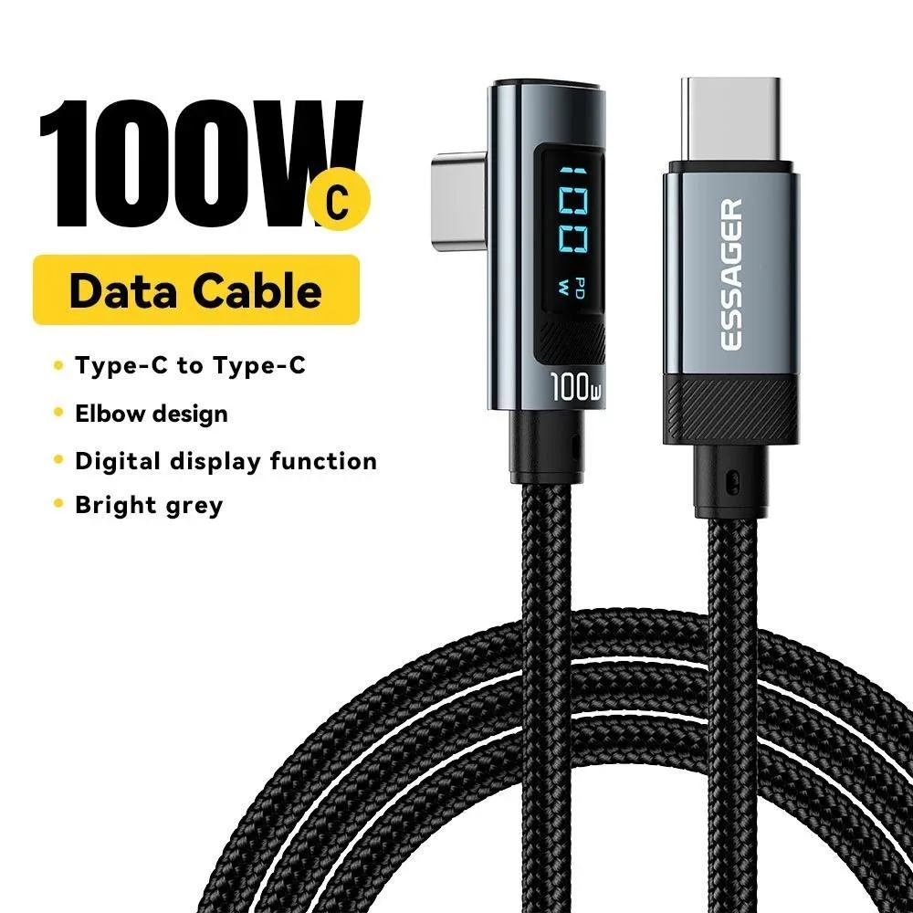 LUOM LUOM Essager HCL100W USB-C Cable 100W 6.6ft Right Angle LED Display 1-Pack 20V 5A — product photo
