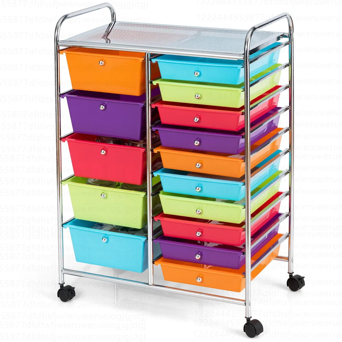 Costway rolling cart with 15 multicolor plastic drawers on chrome steel frame