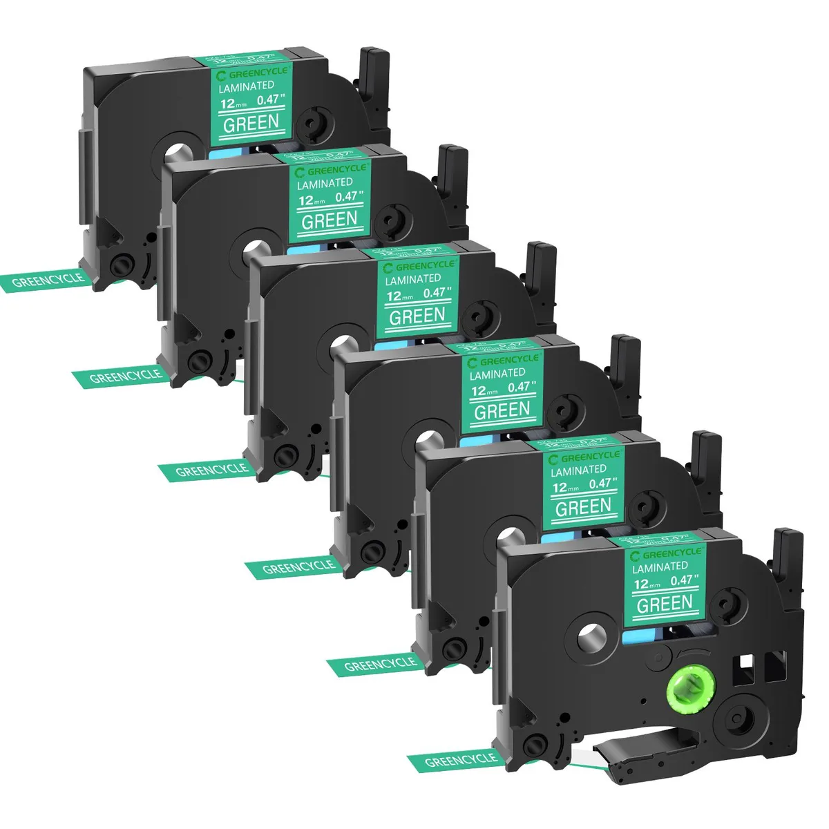 GREENCYCLE GREENCYCLE TZe-735 12mm White on Green Laminated Tape 6 Pack — product photo