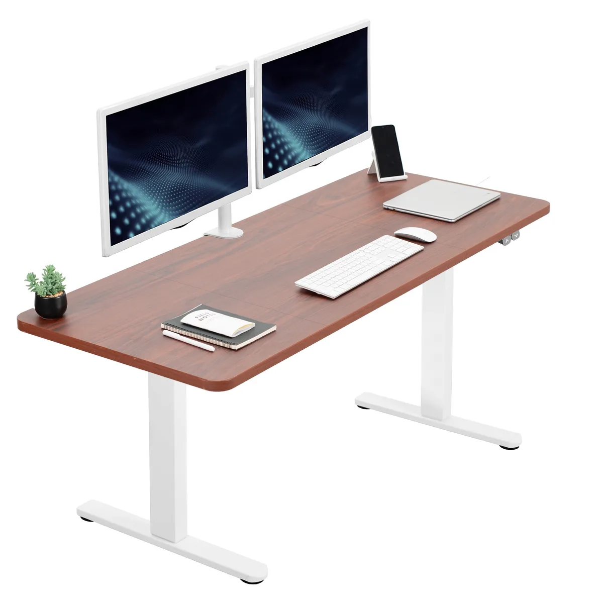 VIVO VIVO Electric Standing Desk 60 x 24 Dark Walnut White Frame — product photo