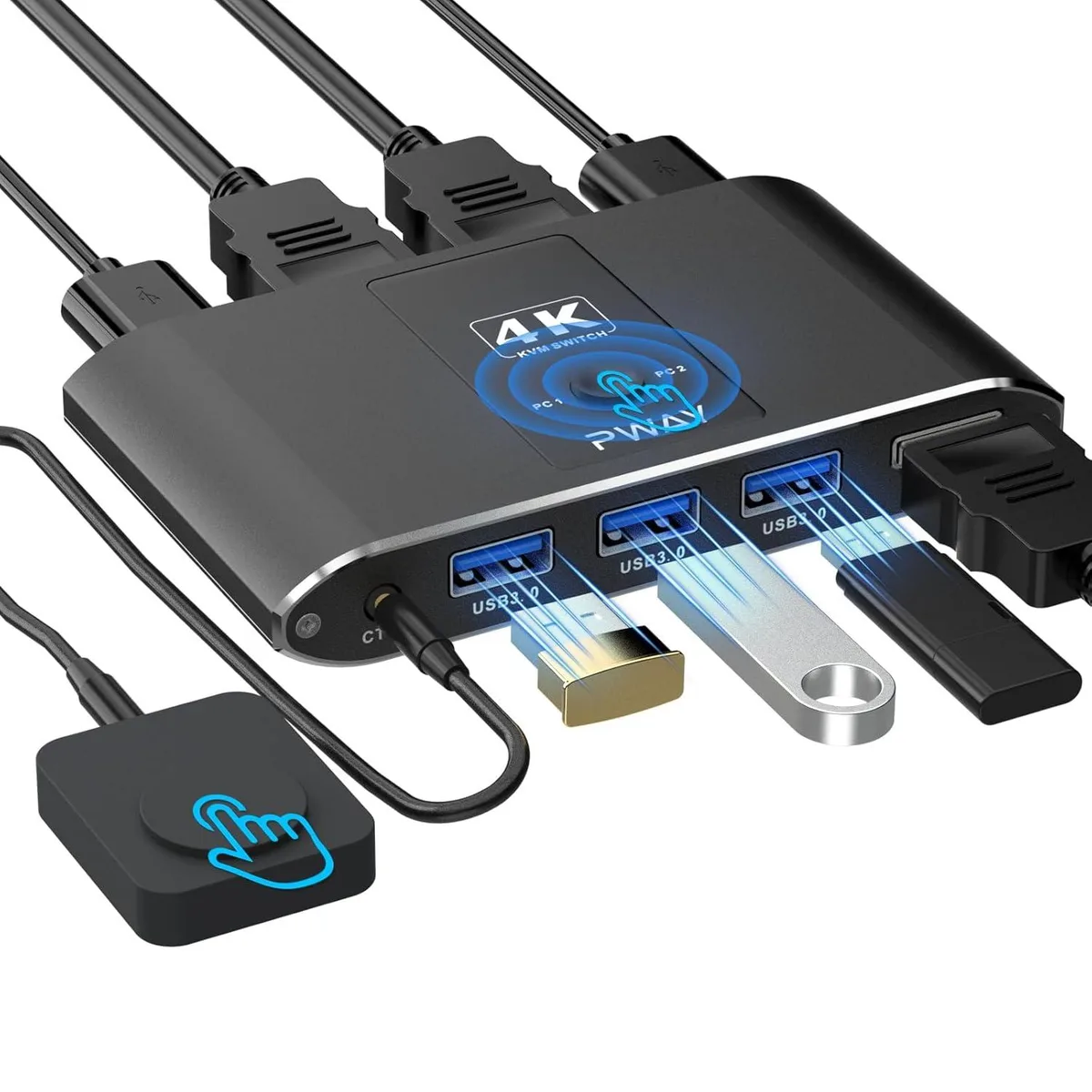 GCROWN GCROWN KVM Switch 2-Port HDMI 4K@60Hz 3 USB 3.0 Ports — product photo