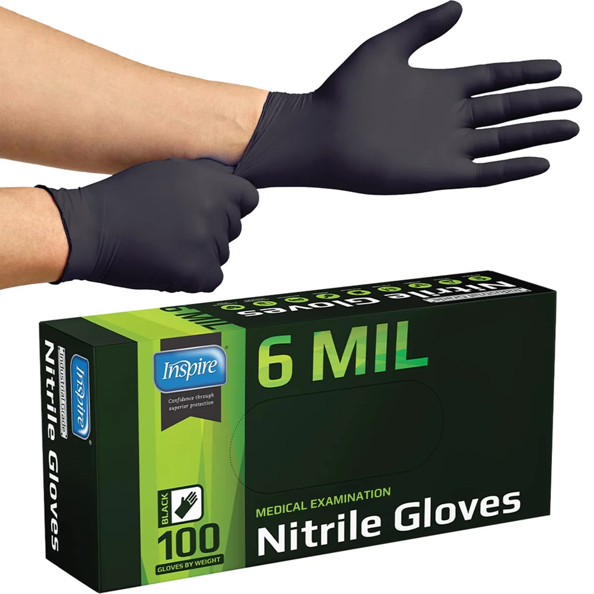 Inspire BLK6MIL Nitrile Gloves 6 Mil 100 Count — product photo