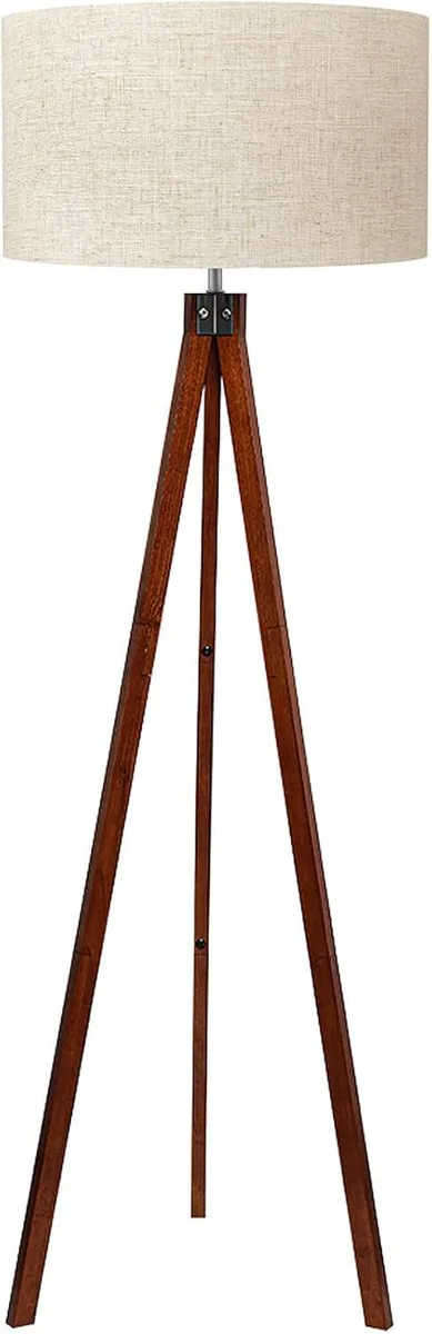 TUKO TUKO Wood Tripod Floor Lamp Brown Flaxen Shade — product photo