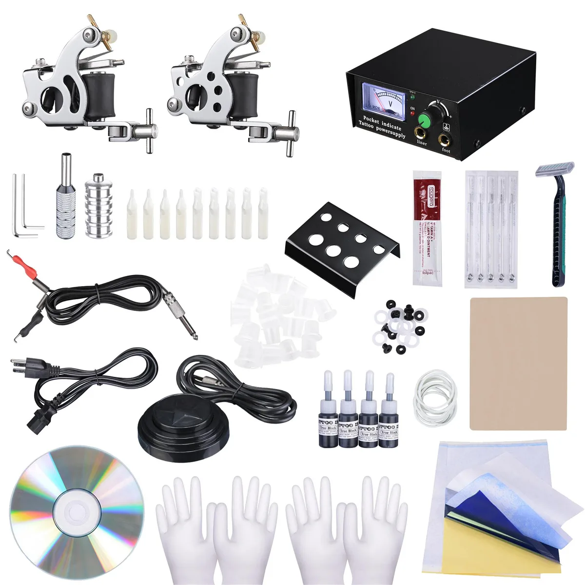 Yescom USA, Inc. Yescom USA, Inc. 68TAT009-G2SS10-4 Complete Tattoo Kit Power Supply 2 Guns 4 Inks — product photo