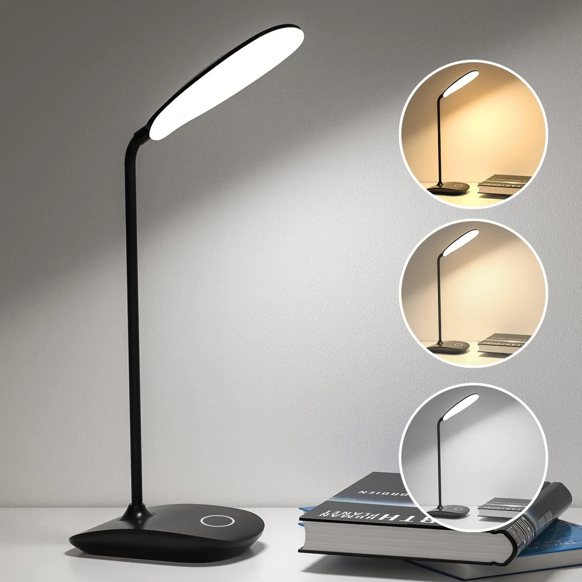 White frosted rectangular desk lamp with flexible gooseneck and touch base