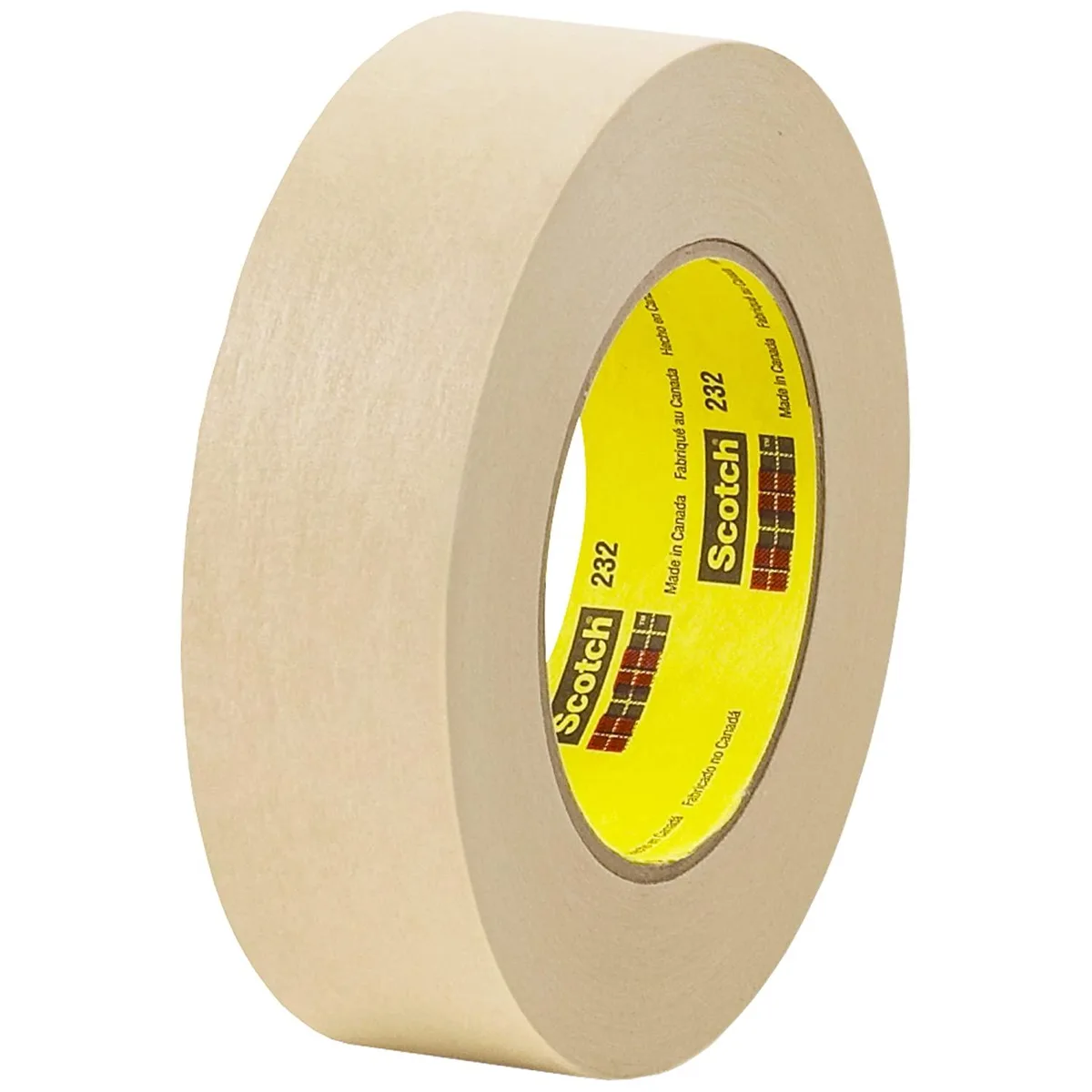 Roll of beige masking tape on a cardboard core, 48mm wide, 60 yards long