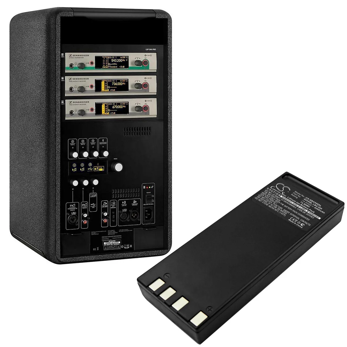 Cameron Sino LSP 500 Pro replacement battery in rectangular black plastic casing