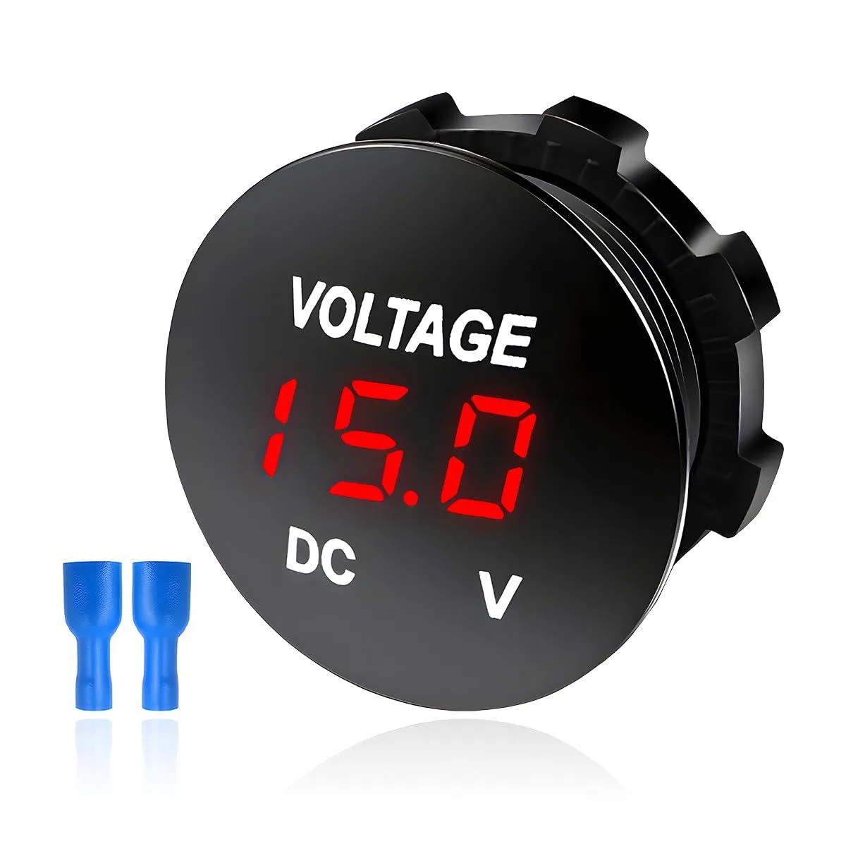 Round red LED digital voltmeter gauge with panel-mount design