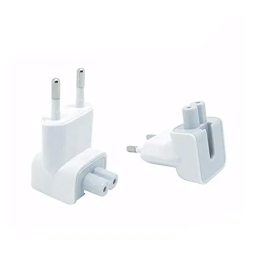 Two black US-to-EU plug adapters, compact duck-head style