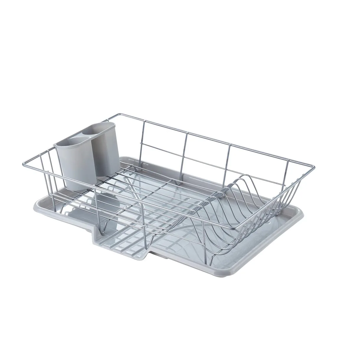 Space-Saving 3-Piece Dish Drainer Rack Set with Cutlery Holder Silver — product photo