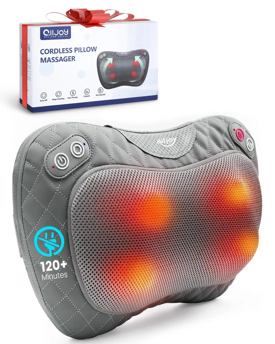 A square leather massage pillow with four 3D kneading nodes and a detachable cover