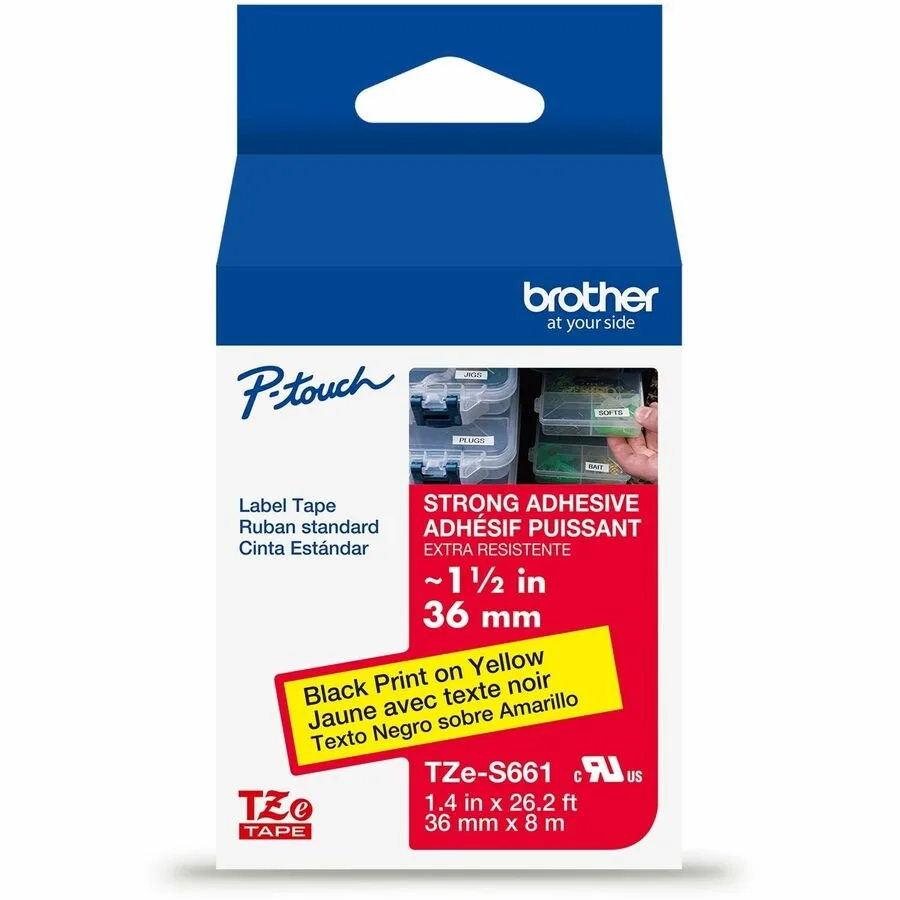 Brother Brother P-Touch TZeS661 Strong Adhesive Label Tape Black on Yellow 26.2ft — product photo