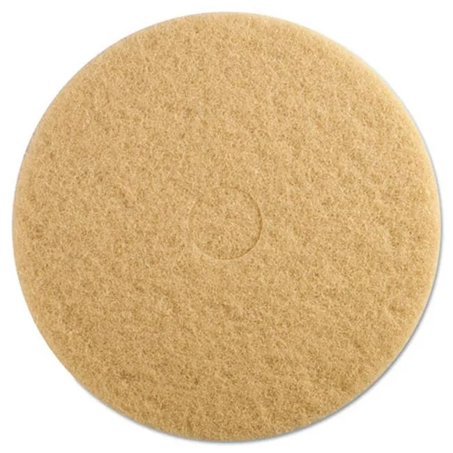 Five tan 19 inch circular floor burnishing pads in a pack