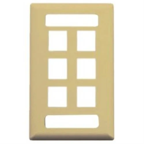 Ivory plastic single-gang faceplate with six ports