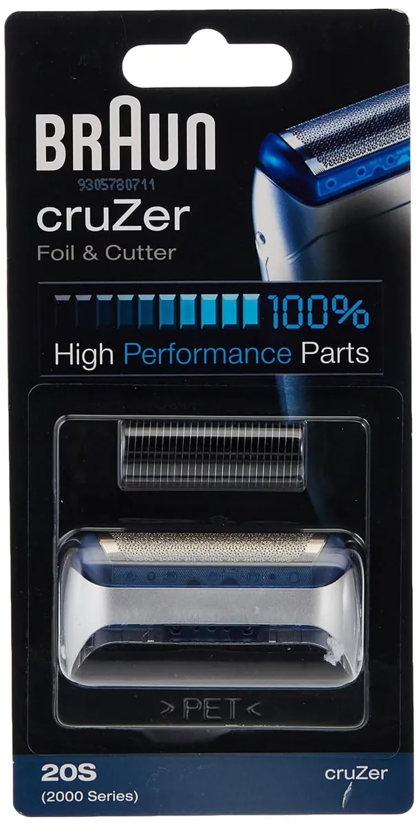 Rectangular silver foil and cutterblock replacement head for Braun CruZer shavers