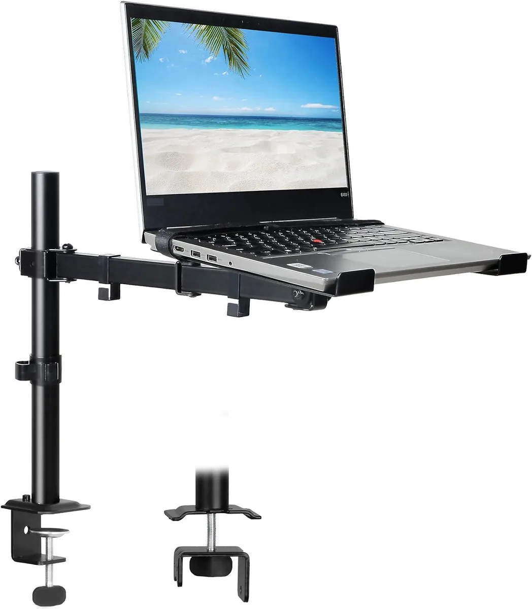 PISKEKAT PISKEKAT Laptop Desk Mount Vented Tray 17.6 lbs Clamp Grommet — product photo