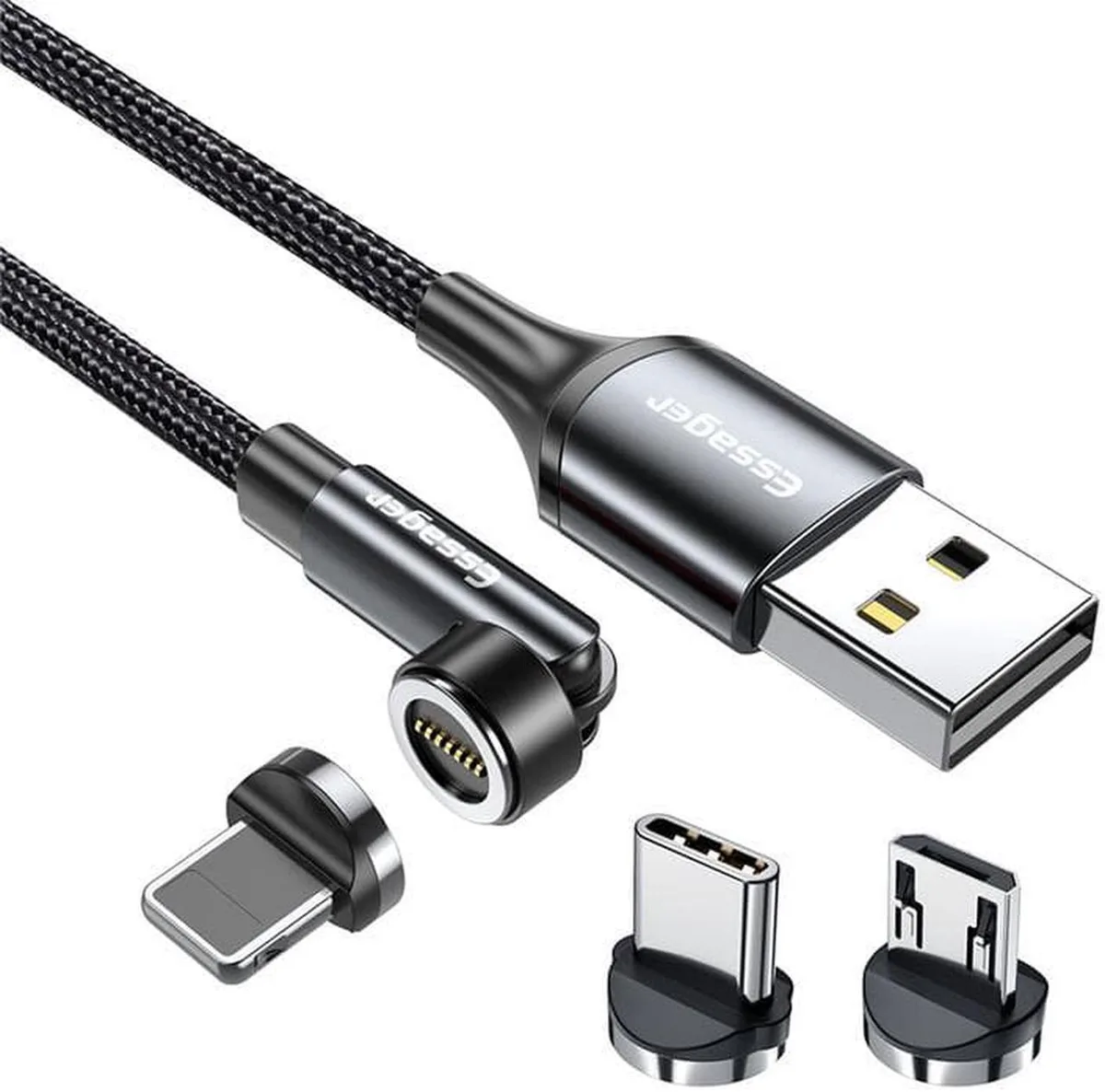 SMUGDESK SMUGDESK USB A to USB C Cable 540° Rotating Magnetic Adjustable E-Mark PD 480Mbps Nylon Braided 6.6ft — product photo