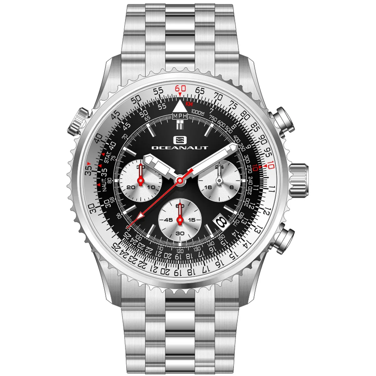 Stainless steel watch with black dial and bracelet