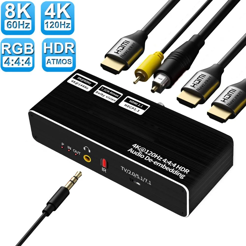 LUOM LUOM OZ8V1 HDMI 2.1 Audio Extractor 8K 60Hz RGB 4:4:4 HDR Splitter Converter 48Gbps 7.1CH 3.5mm — product photo