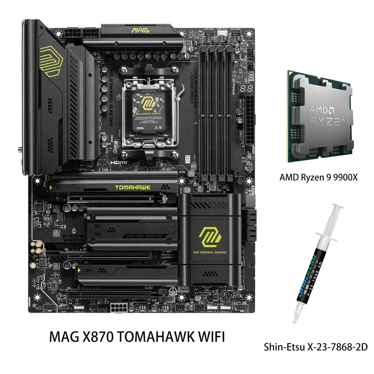 MSI MSI MAG X870 TOMAHAWK WIFI AMD motherboard &amp; Ryzen 9 9900X CPU combo — product photo