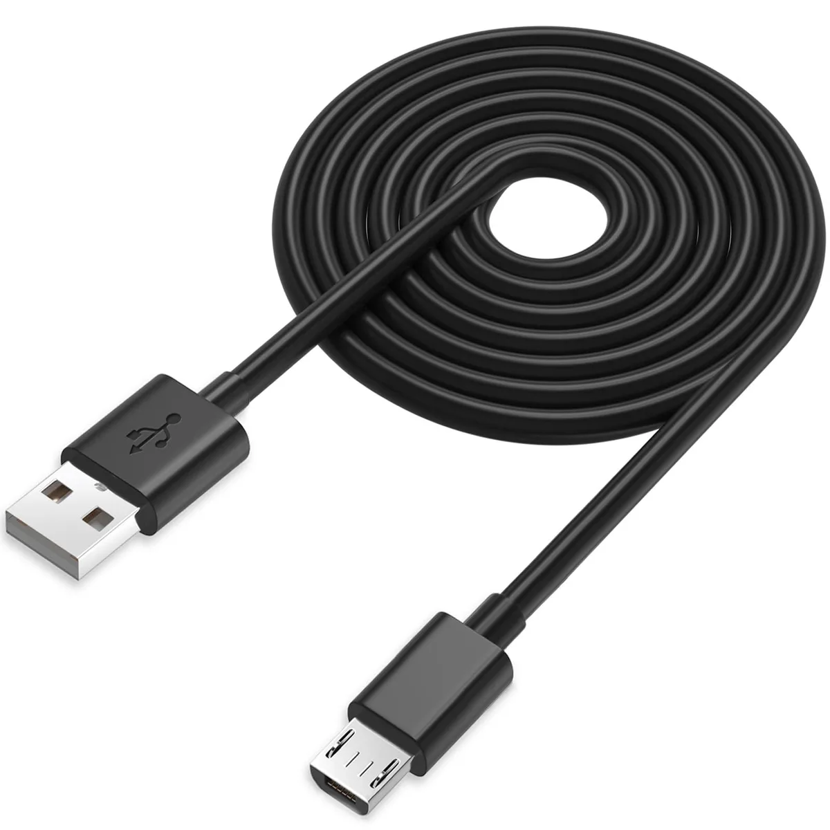 Black 15-foot Micro USB cable with stainless steel connectors