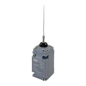 Small rectangular switch with thin flexible whisker actuator on top