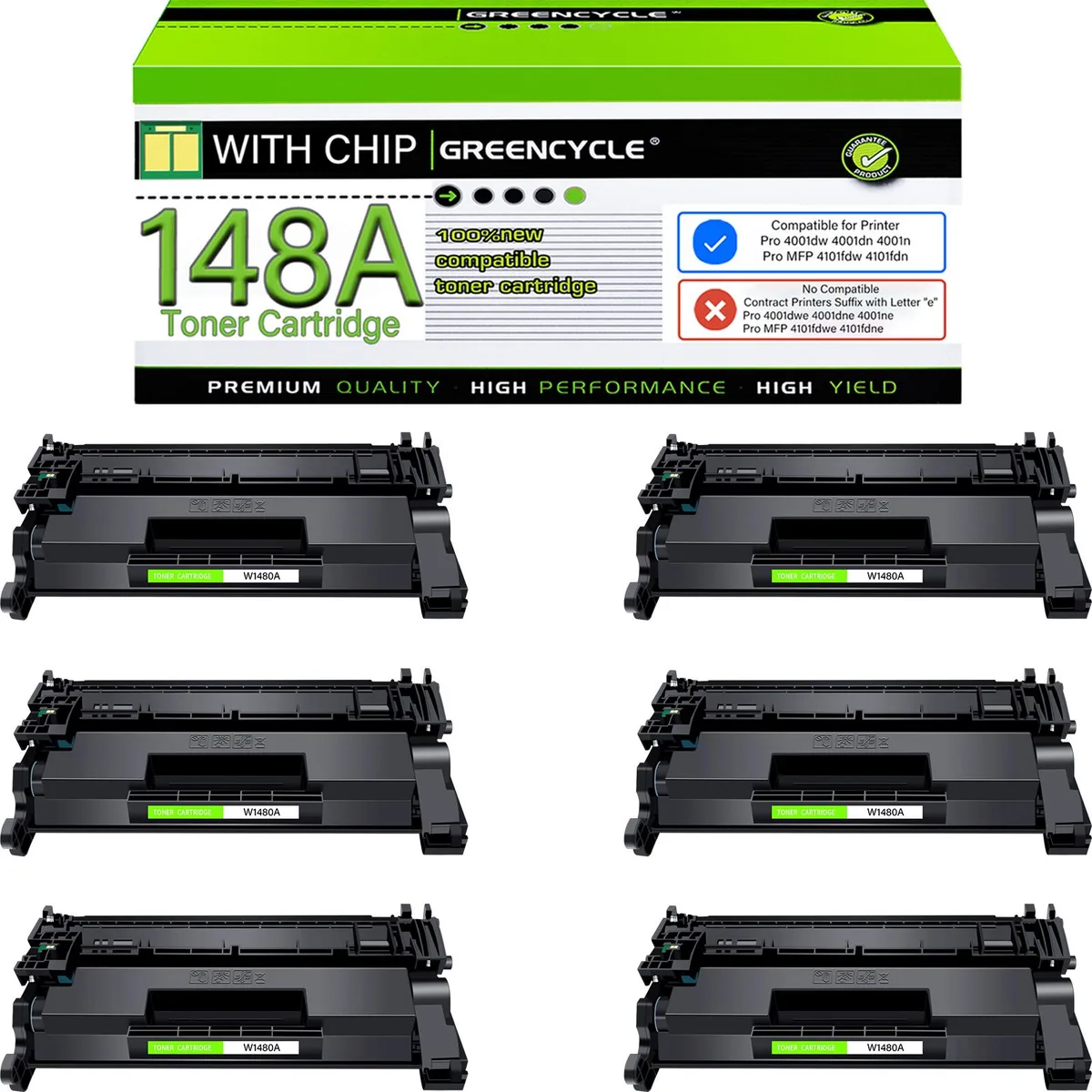 GREENCYCLE GREENCYCLE W1480A Black Toner Cartridge 6-Pack 2900 Pages — product photo