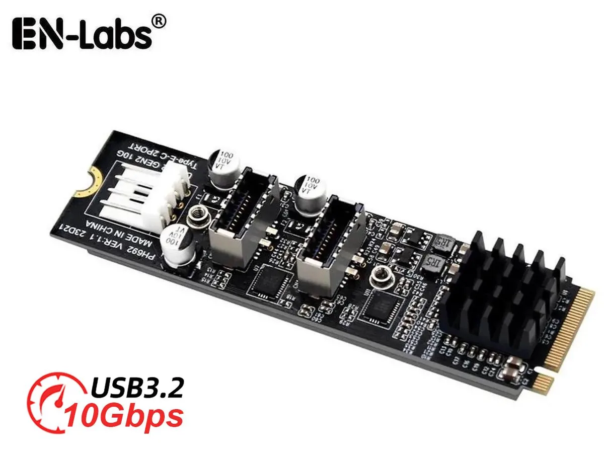 EN-Labs EN-Labs M.2 M-key NVMe to 2× USB 3.2 Type-E 20-pin expansion card — product photo