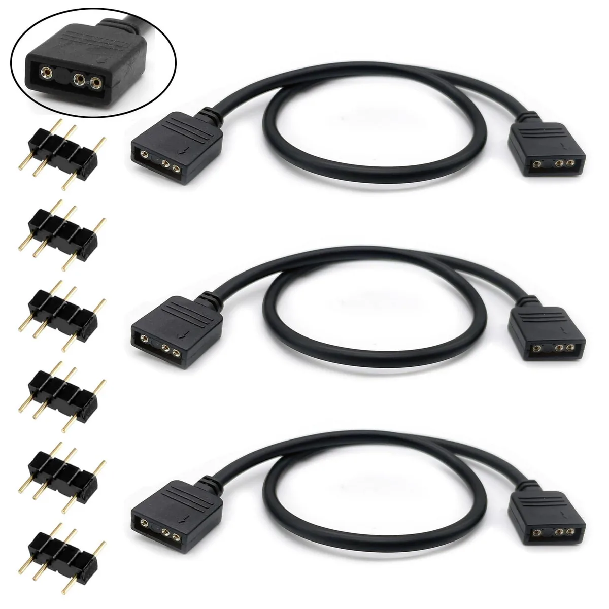  Tripp Lite 3-Pack ARGB Extension Cable 30cm 16 AWG 5V 3-Pin Female to Female — product photo