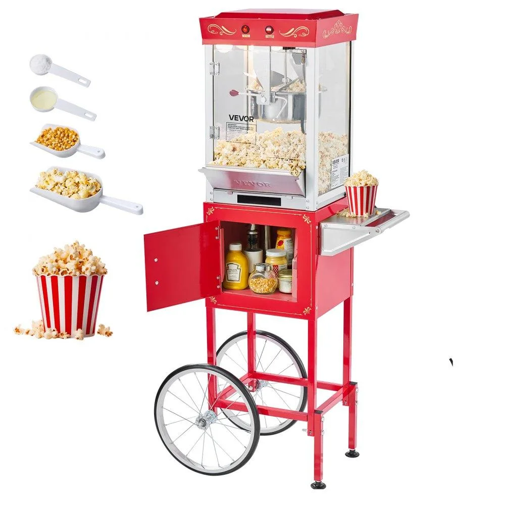 VEVOR VEVOR 8oz Popcorn Popper Cart Red 800W 48 Cups — product photo