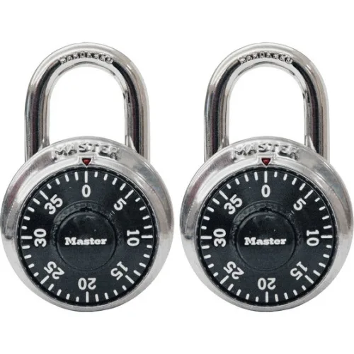 Black combination padlock with front dial and hardened steel shackle
