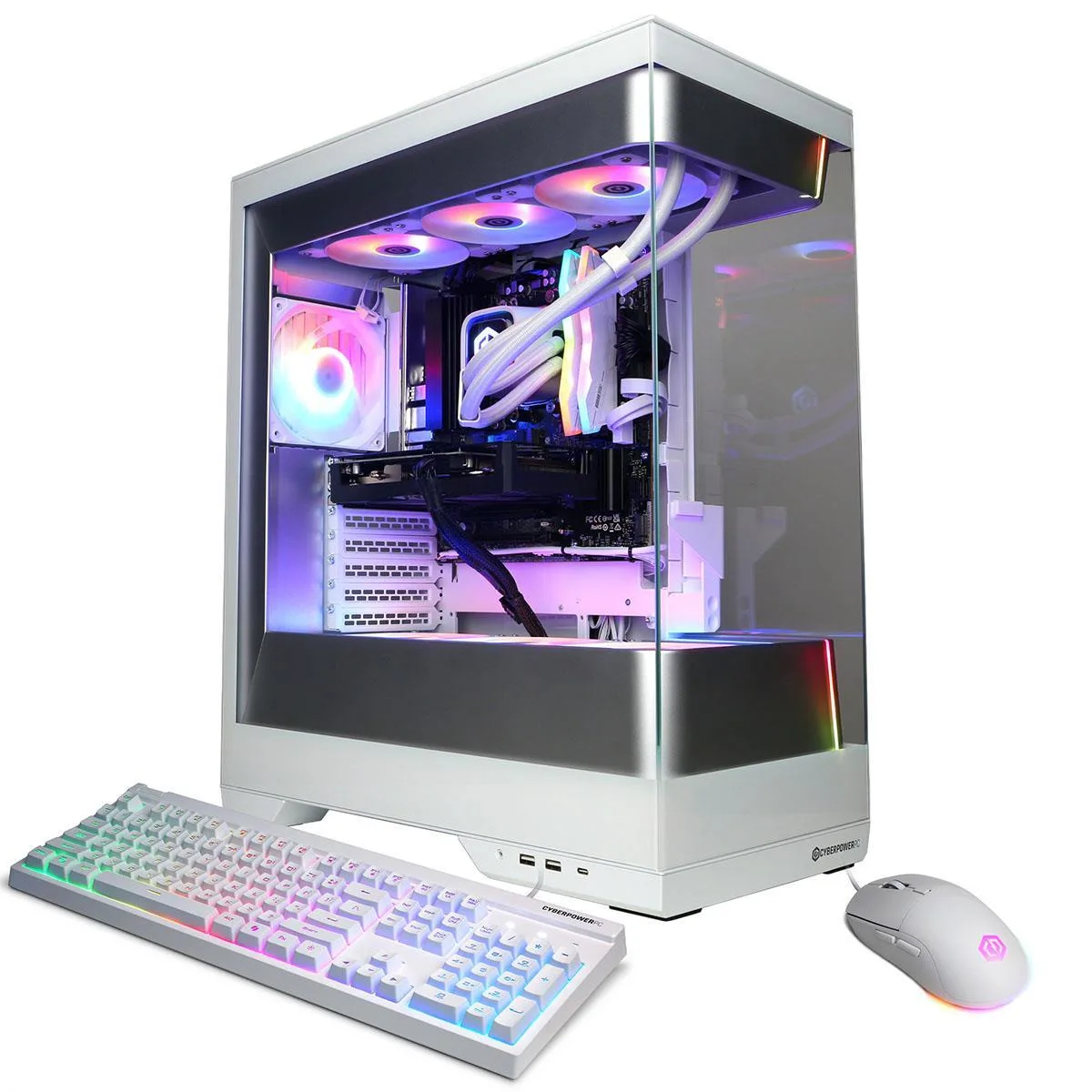CyberpowerPC CyberpowerPC Gamer Supreme Liquid Cooled AMD Ryzen 7 9800X3D 32GB 2TB Radeon RX 9060 XT 16GB White gaming PC — product photo