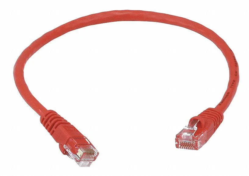 Red Cat5e Ethernet patch cable with RJ45 connectors, 1ft length