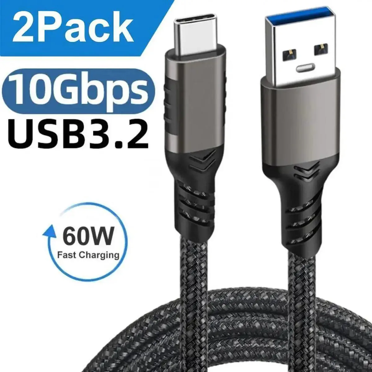 Vszerda Vszerda 2-Pack USB A to USB C cable 1.6FT 10Gbps 60W 3A — product photo